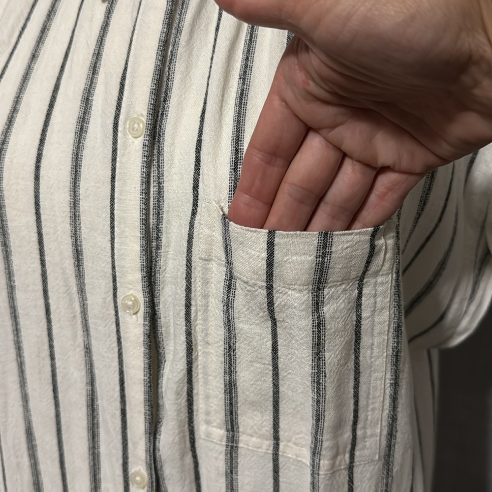 Old Navy-Sz L-Linen Button Front Dress-White & Black Stripes- - Picture 6 of 16